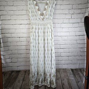 Elegant White Maxi Dress with Gold Accents
